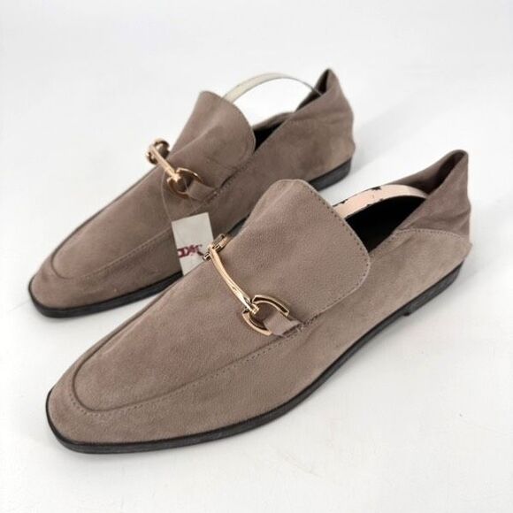 NWT Vintage Havana 7.5 Suede Slip On Loafer Taupe Gold Buckle Polly Mule - Picture 1 of 11
